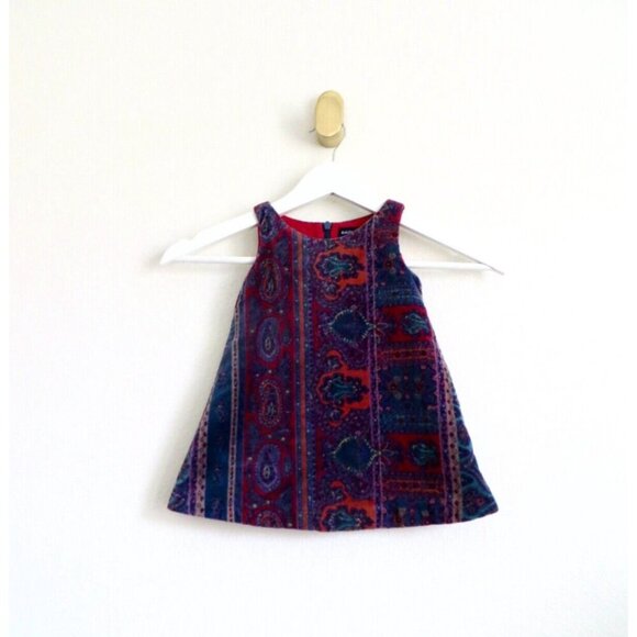 NEW! Ralph Lauren Baby Girls Velvet Paisley Print Dress Red Purple SZ 12 M - Picture 2 of 6